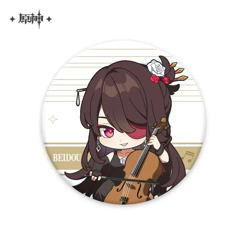 Genshin Impact Melodies of an Endless Journey Chibi Character Series Badge Beidou ACG Go Anime www.acg-go.com Badge, Barbara, Beidou, Diluc, Kaeya, Klee, Ningguang, Qiqi, Venti, Xiangling