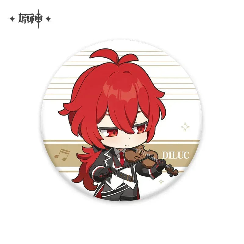 Genshin Impact Melodies of an Endless Journey Chibi Character Series Badge Diluc ACG Go Anime www.acg-go.com Badge, Barbara, Beidou, Diluc, Kaeya, Klee, Ningguang, Qiqi, Venti, Xiangling
