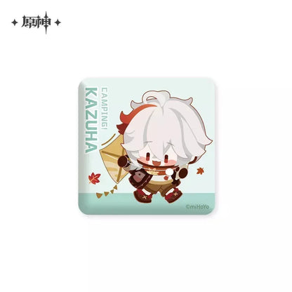 Genshin Impact Go Camping Series Square Badge Kaedehara Kazuha ACG Go Anime www.acg-go.com Badge, Gorou, Kaedehara Kazuha, Paimon, Sayu, Theme Artwork, Xiangling, Zhongli
