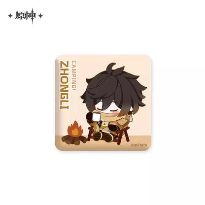 Genshin Impact Go Camping Series Square Badge Zhongli ACG Go Anime www.acg-go.com Badge, Gorou, Kaedehara Kazuha, Paimon, Sayu, Theme Artwork, Xiangling, Zhongli