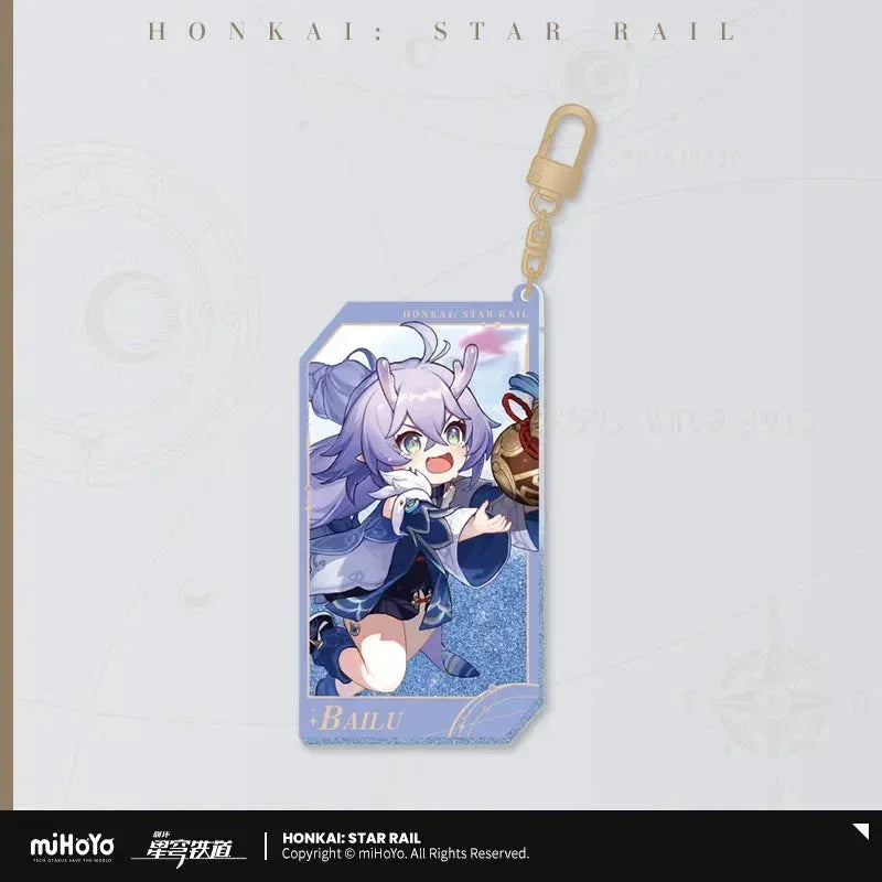 Honkai: Star Rail Invitation From The Stellar Series Glitter Quicksand Acrylic Keychain Bailu ACG Go Anime www.acg-go.com Acheron, Aglaea, Argenti, Art Decor, Aventurine, Bailu, Black Swan, Blade, Boothill, Dan Heng • Imbibitor Lunae, Dr. Ratio, Feixiao, Firefly, Fu Xuan, Fugue, Huohuo, Jade, Jiaoqiu, Jing Yuan, Jingliu, Kafka, Lingsha, Luocha, March 7th, Mydei, Rappa, Robin, Ruan Mei, Seele, Serval, Silver Wolf, Sparkle, Stand, Sunday, The Herta, Topaz, Tribbie, Yunli