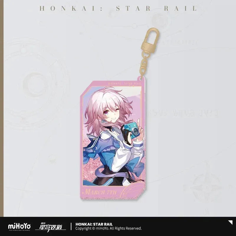 Honkai: Star Rail Invitation From The Stellar Series Glitter Quicksand Acrylic Keychain March 7th ACG Go Anime www.acg-go.com Acheron, Aglaea, Argenti, Art Decor, Aventurine, Bailu, Black Swan, Blade, Boothill, Dan Heng • Imbibitor Lunae, Dr. Ratio, Feixiao, Firefly, Fu Xuan, Fugue, Huohuo, Jade, Jiaoqiu, Jing Yuan, Jingliu, Kafka, Lingsha, Luocha, March 7th, Mydei, Rappa, Robin, Ruan Mei, Seele, Serval, Silver Wolf, Sparkle, Stand, Sunday, The Herta, Topaz, Tribbie, Yunli