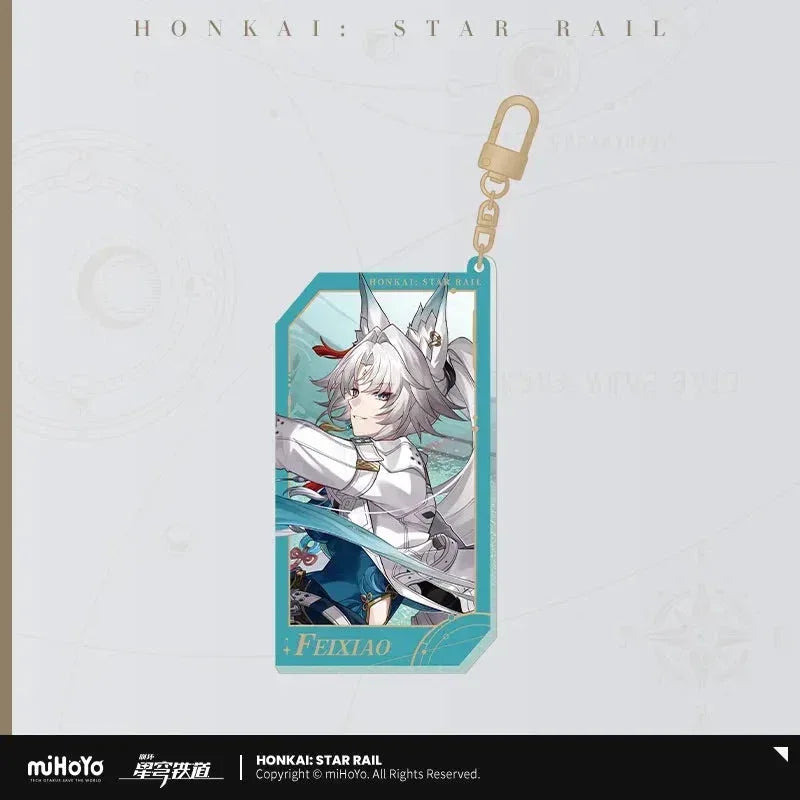 Honkai: Star Rail Invitation From The Stellar Series Glitter Quicksand Acrylic Keychain Feixiao ACG Go Anime www.acg-go.com Acheron, Aglaea, Argenti, Art Decor, Aventurine, Bailu, Black Swan, Blade, Boothill, Dan Heng • Imbibitor Lunae, Dr. Ratio, Feixiao, Firefly, Fu Xuan, Fugue, Huohuo, Jade, Jiaoqiu, Jing Yuan, Jingliu, Kafka, Lingsha, Luocha, March 7th, Mydei, Rappa, Robin, Ruan Mei, Seele, Serval, Silver Wolf, Sparkle, Stand, Sunday, The Herta, Topaz, Tribbie, Yunli