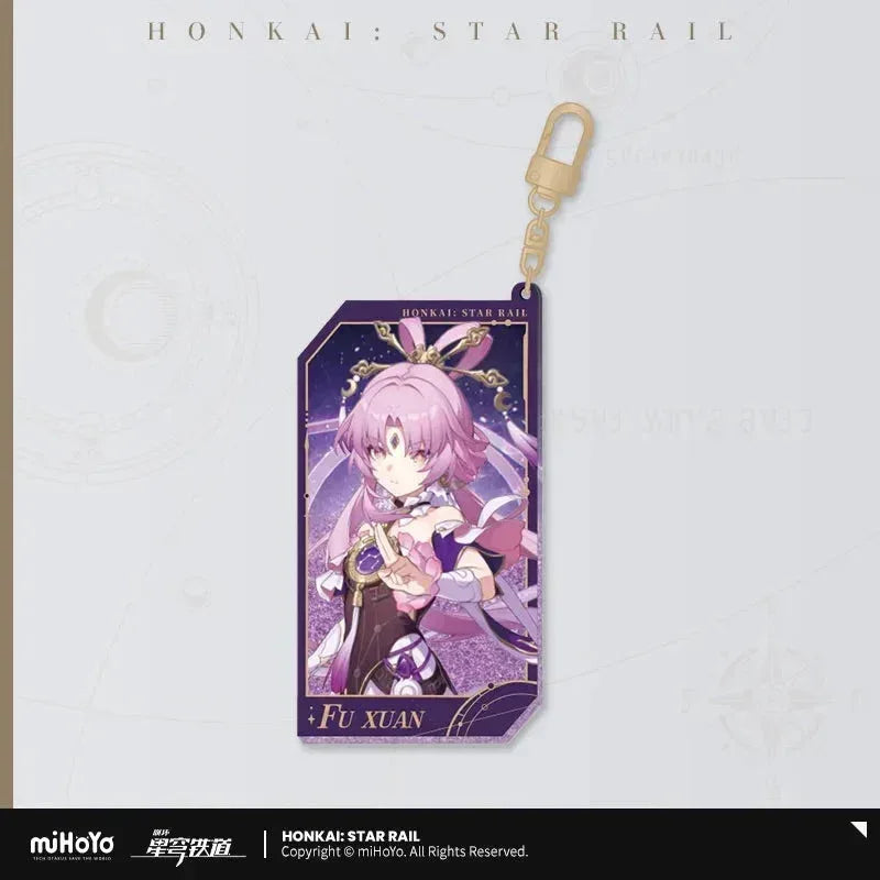 Honkai: Star Rail Invitation From The Stellar Series Glitter Quicksand Acrylic Keychain Fu Xuan ACG Go Anime www.acg-go.com Acheron, Aglaea, Argenti, Art Decor, Aventurine, Bailu, Black Swan, Blade, Boothill, Dan Heng • Imbibitor Lunae, Dr. Ratio, Feixiao, Firefly, Fu Xuan, Fugue, Huohuo, Jade, Jiaoqiu, Jing Yuan, Jingliu, Kafka, Lingsha, Luocha, March 7th, Mydei, Rappa, Robin, Ruan Mei, Seele, Serval, Silver Wolf, Sparkle, Stand, Sunday, The Herta, Topaz, Tribbie, Yunli