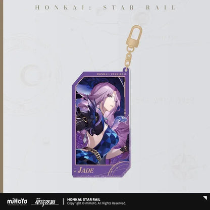 Honkai: Star Rail Invitation From The Stellar Series Glitter Quicksand Acrylic Keychain Jade ACG Go Anime www.acg-go.com Acheron, Aglaea, Argenti, Art Decor, Aventurine, Bailu, Black Swan, Blade, Boothill, Dan Heng • Imbibitor Lunae, Dr. Ratio, Feixiao, Firefly, Fu Xuan, Fugue, Huohuo, Jade, Jiaoqiu, Jing Yuan, Jingliu, Kafka, Lingsha, Luocha, March 7th, Mydei, Rappa, Robin, Ruan Mei, Seele, Serval, Silver Wolf, Sparkle, Stand, Sunday, The Herta, Topaz, Tribbie, Yunli