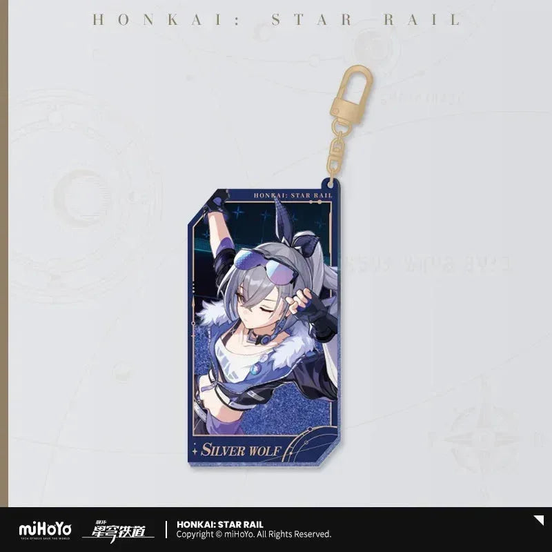 Honkai: Star Rail Invitation From The Stellar Series Glitter Quicksand Acrylic Keychain Silver Wolf ACG Go Anime www.acg-go.com Acheron, Aglaea, Argenti, Art Decor, Aventurine, Bailu, Black Swan, Blade, Boothill, Dan Heng • Imbibitor Lunae, Dr. Ratio, Feixiao, Firefly, Fu Xuan, Fugue, Huohuo, Jade, Jiaoqiu, Jing Yuan, Jingliu, Kafka, Lingsha, Luocha, March 7th, Mydei, Rappa, Robin, Ruan Mei, Seele, Serval, Silver Wolf, Sparkle, Stand, Sunday, The Herta, Topaz, Tribbie, Yunli