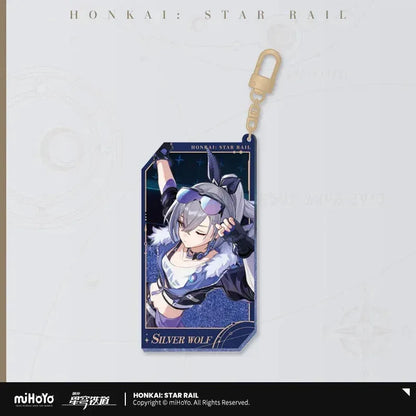 Honkai: Star Rail Invitation From The Stellar Series Glitter Quicksand Acrylic Keychain Silver Wolf ACG Go Anime www.acg-go.com Acheron, Aglaea, Argenti, Art Decor, Aventurine, Bailu, Black Swan, Blade, Boothill, Dan Heng • Imbibitor Lunae, Dr. Ratio, Feixiao, Firefly, Fu Xuan, Fugue, Huohuo, Jade, Jiaoqiu, Jing Yuan, Jingliu, Kafka, Lingsha, Luocha, March 7th, Mydei, Rappa, Robin, Ruan Mei, Seele, Serval, Silver Wolf, Sparkle, Stand, Sunday, The Herta, Topaz, Tribbie, Yunli
