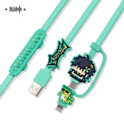 Genshin Impact Natlan Colorful Pixels Series Kinich Merch Data Cable ACG Go Anime www.acg-go.com Art Decor, Badge, Bag, Cable, Electronics, Keycap, Kinich, Mouse, Mouse Pad