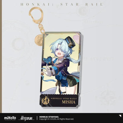 Honkai: Star Rail The Destruction Character Warp Artwork Acrylic Keychain Misha ACG Go Anime www.acg-go.com Arlan, Blade, Caelus, Clara, Dan Heng • Imbibitor Lunae, Firefly, Hook, Jingliu, Misha, Mydei, Pendant & Keychain, Phainon, Sam, Stelle, Trailblazer, Xueyi, Yunli