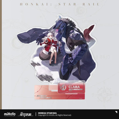 Honkai: Star Rail The Destruction Character Warp Artwork Acrylic Stand Clara ACG Go Anime www.acg-go.com Arlan, Blade, Caelus, Clara, Dan Heng • Imbibitor Lunae, Hook, Jingliu, Misha, Mydei, Phainon, Stand, Stelle, Trailblazer, Xueyi, Yunli