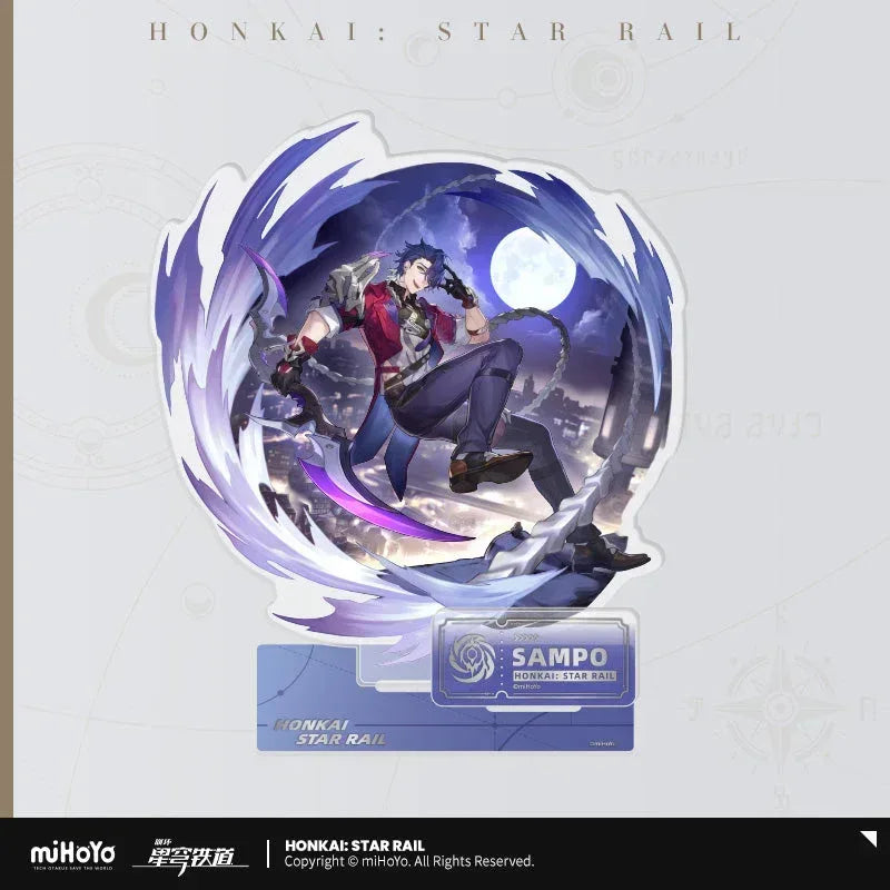 Honkai: Star Rail The Nihility Character Warp Artwork Acrylic Stand Sampo ACG Go Anime www.acg-go.com Acheron, Black Swan, Cipher, Guinaifen, Hysilens, Jiaoqiu, Kafka, Luka, Pela, Sampo, Silver Wolf, Stand, Welt