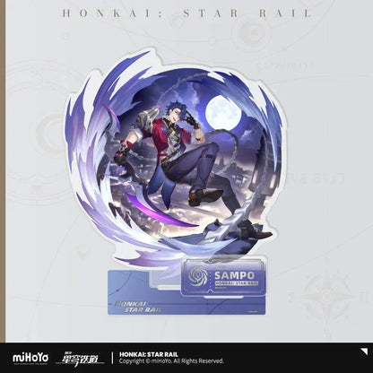 Honkai: Star Rail The Nihility Character Warp Artwork Acrylic Stand Sampo ACG Go Anime www.acg-go.com Acheron, Black Swan, Cipher, Guinaifen, Hysilens, Jiaoqiu, Kafka, Luka, Pela, Sampo, Silver Wolf, Stand, Welt