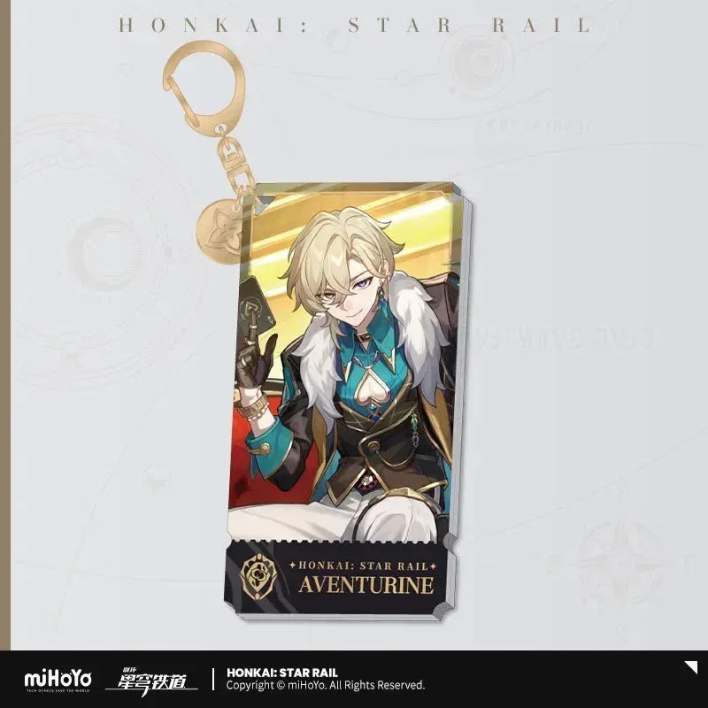 Honkai: Star Rail The Preservation Character Warp Artwork Acrylic Keychain Aventurine ACG Go Anime www.acg-go.com Aventurine, Caelus, Dan Heng • Permansor Terrae, Fu Xuan, Gepard, March 7th, Pendant & Keychain, Stelle, Trailblazer