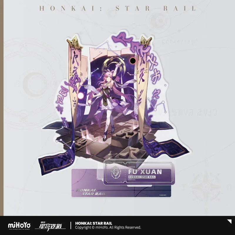 Honkai: Star Rail The Preservation Character Warp Artwork Acrylic Stand Fu Xuan ACG Go Anime www.acg-go.com Aventurine, Caelus, Dan Heng • Permansor Terrae, Fu Xuan, Gepard, March 7th, Stand, Stelle, Trailblazer