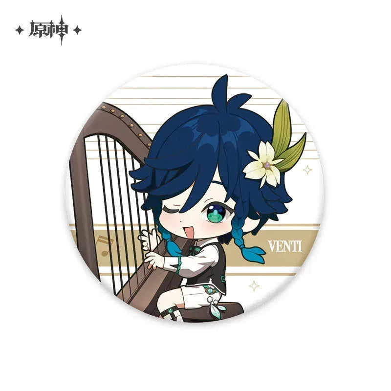 Genshin Impact Melodies of an Endless Journey Chibi Character Series Badge Venti ACG Go Anime www.acg-go.com Badge, Barbara, Beidou, Diluc, Kaeya, Klee, Ningguang, Qiqi, Venti, Xiangling